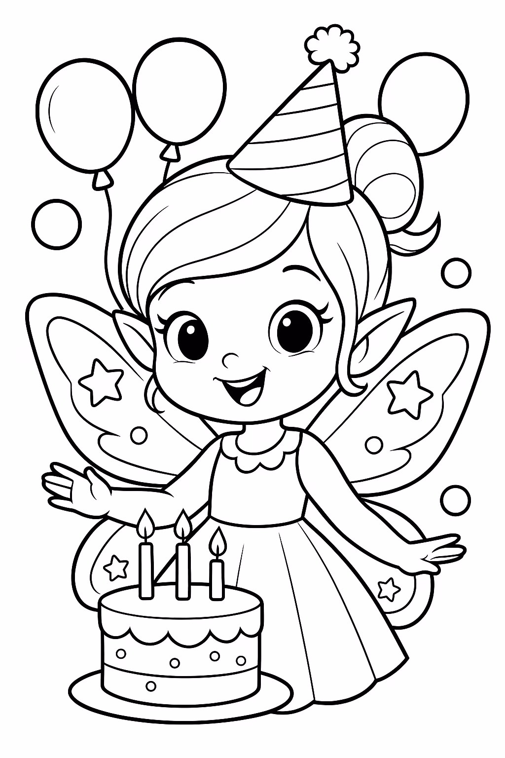 Fada festa aniversario min para colorir — desenho para imprimir