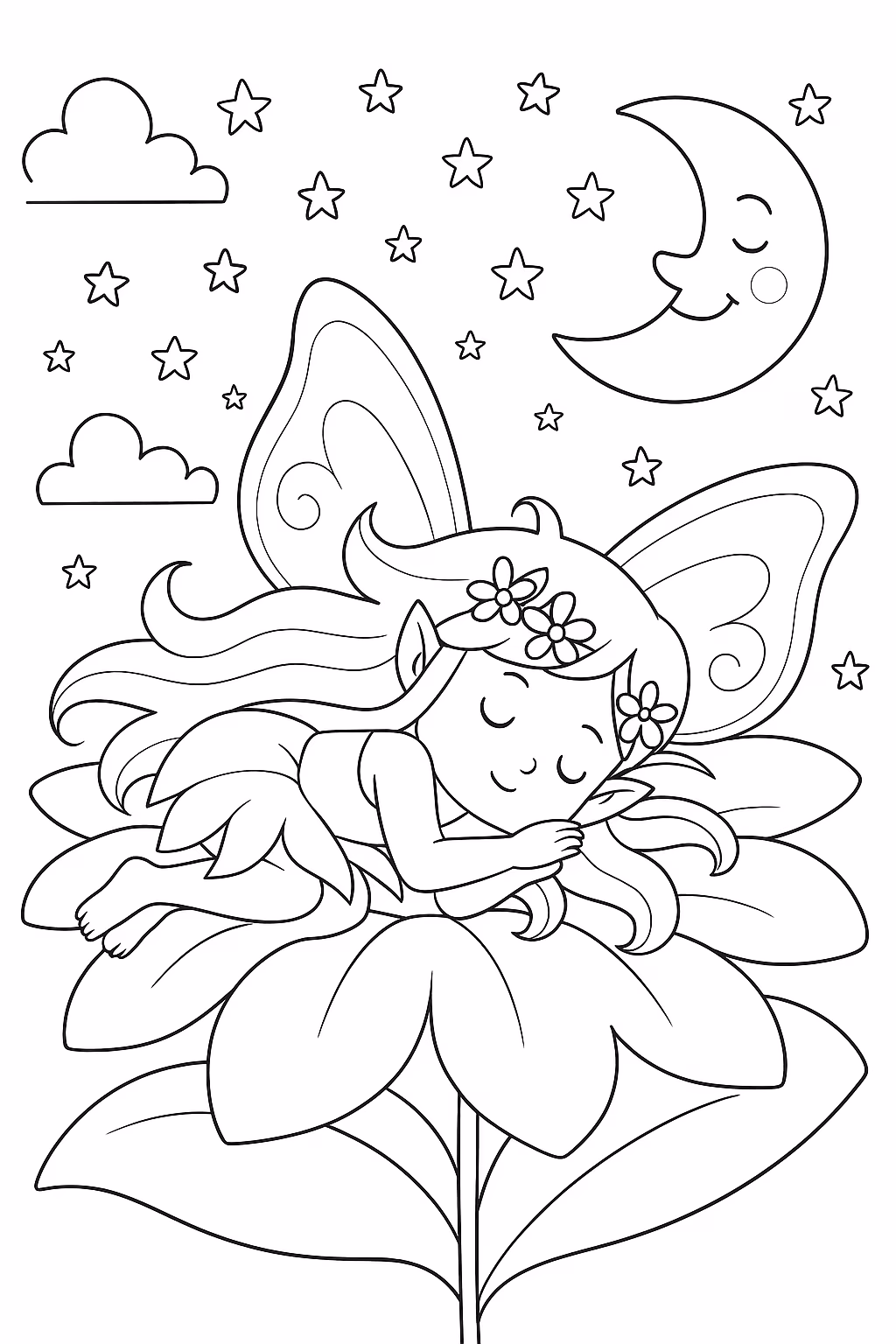 Fada dormindo sonhando min para colorir — desenho para imprimir