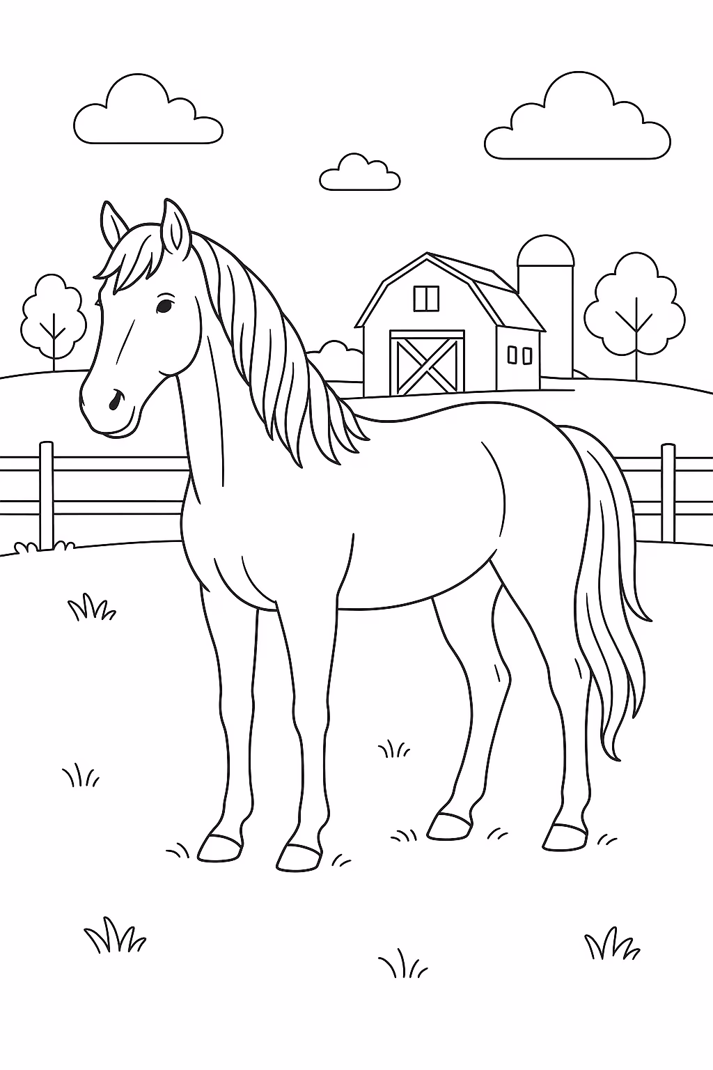 Fazenda cavalo min para colorir — desenho para imprimir