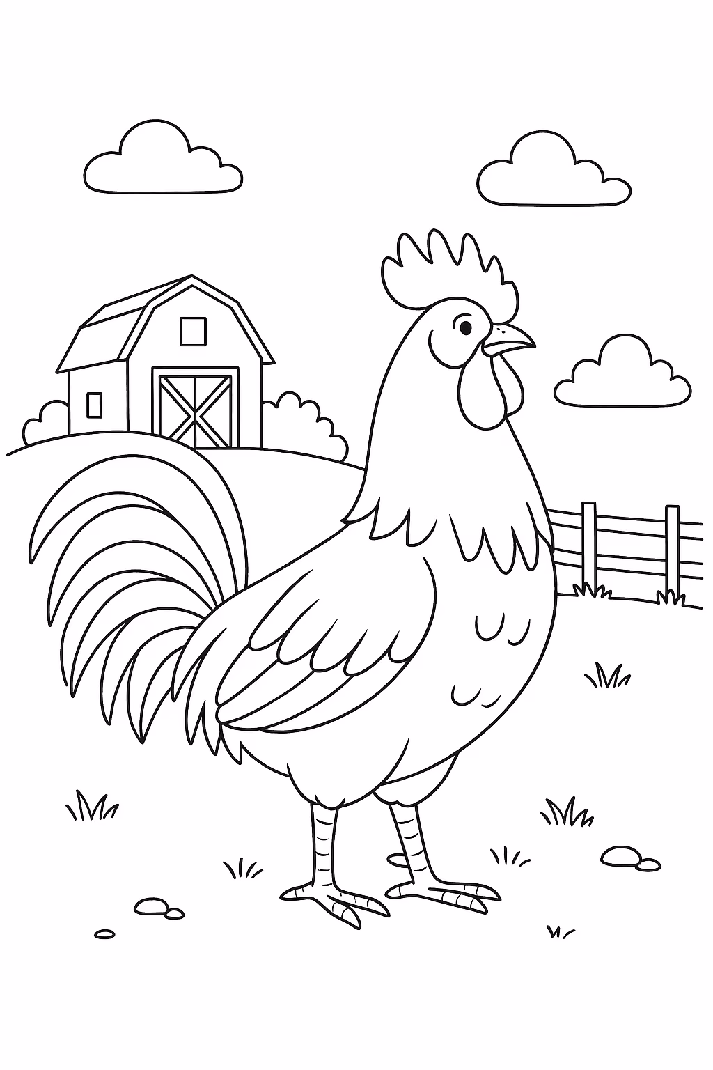 Fazenda galo min para colorir — desenho para imprimir