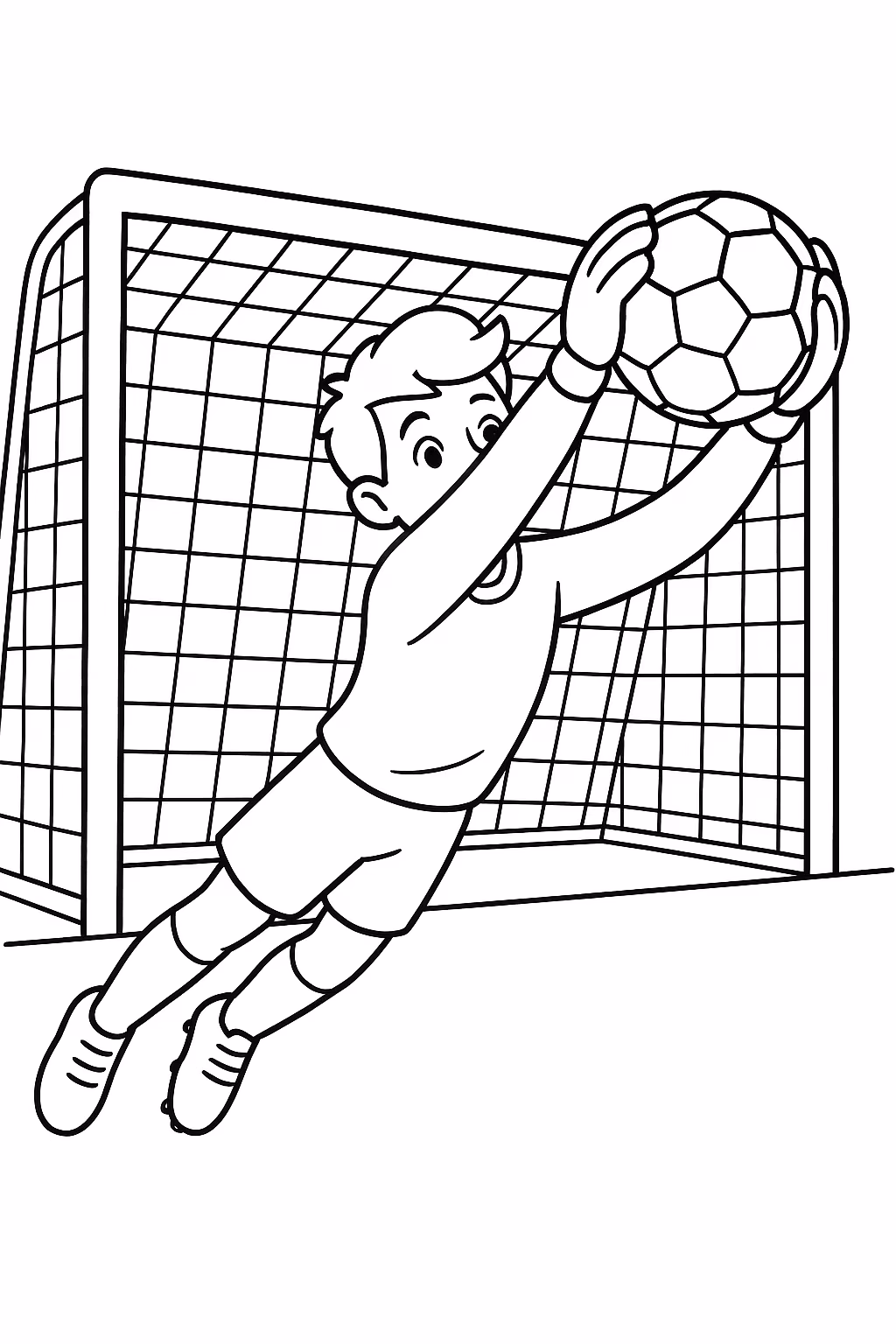 Futebol goleiro defendendo min para colorir — desenho para imprimir