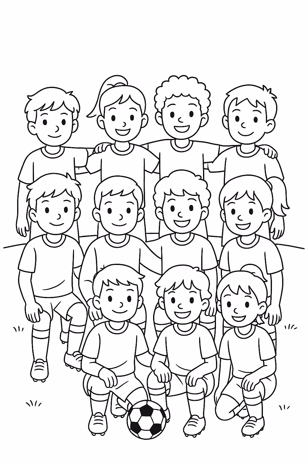 Futebol time posando min para colorir — desenho para imprimir