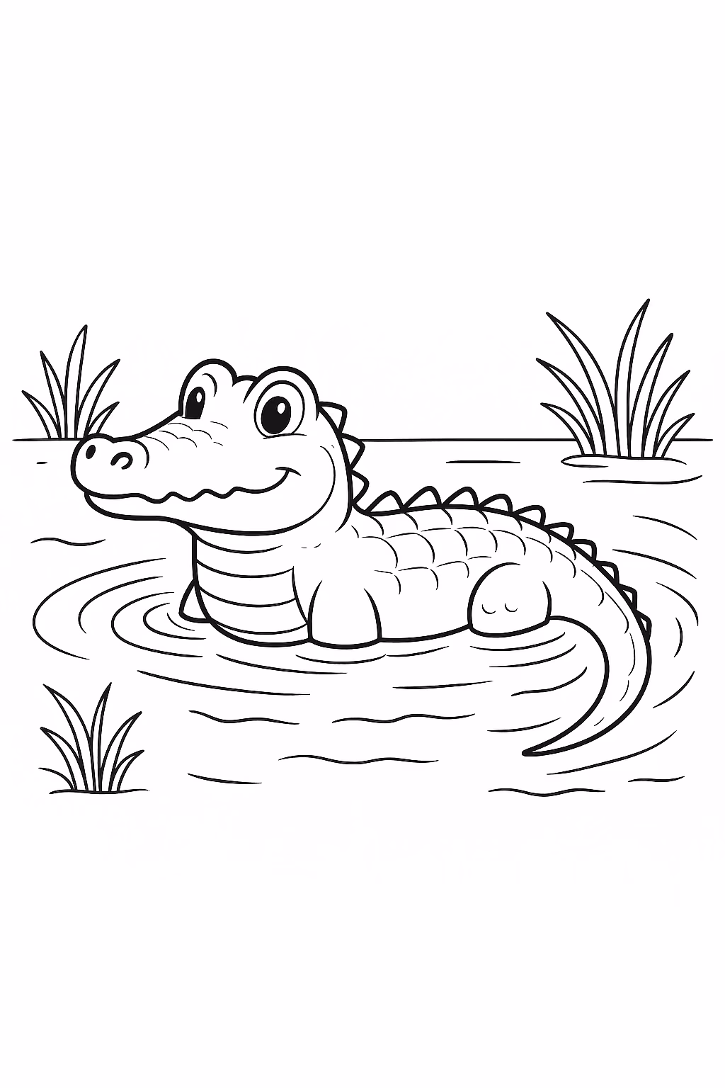 Jacare nadando min para colorir — desenho para imprimir