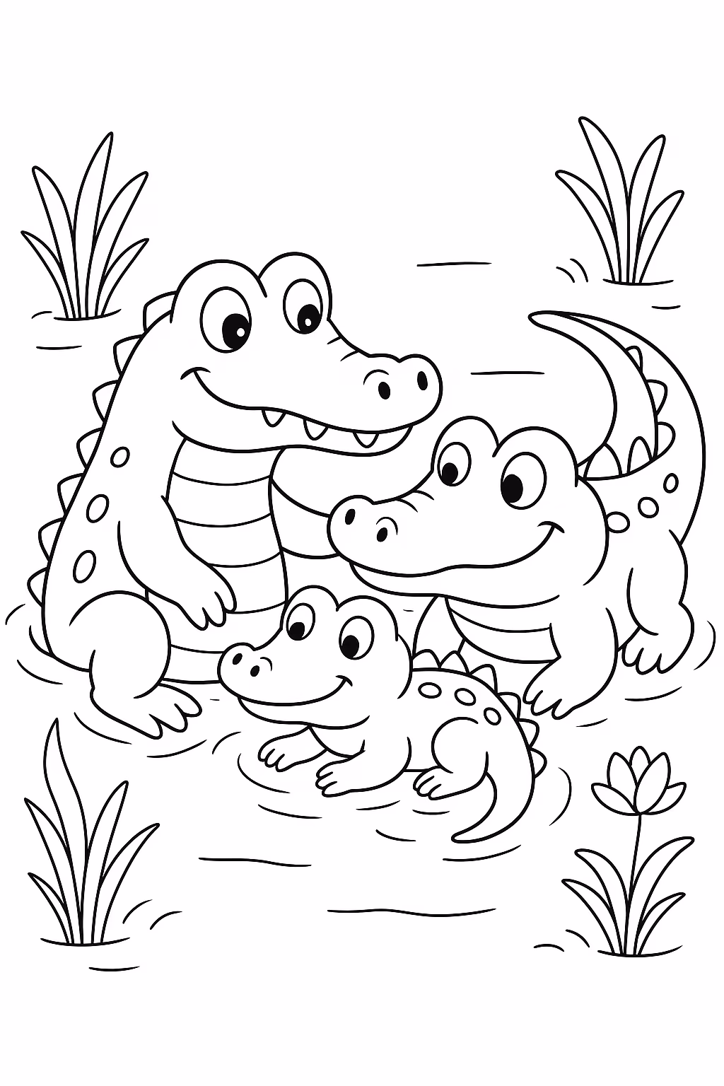 Jacare familia min para colorir — desenho para imprimir