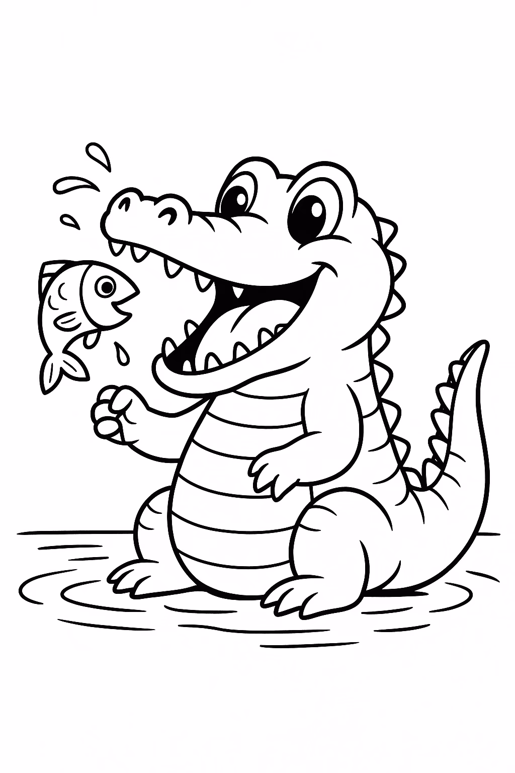 Jacare comendo peixe min para colorir — desenho para imprimir