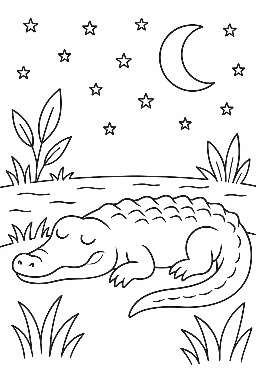 Jacare dormindo min para colorir — desenho para imprimir