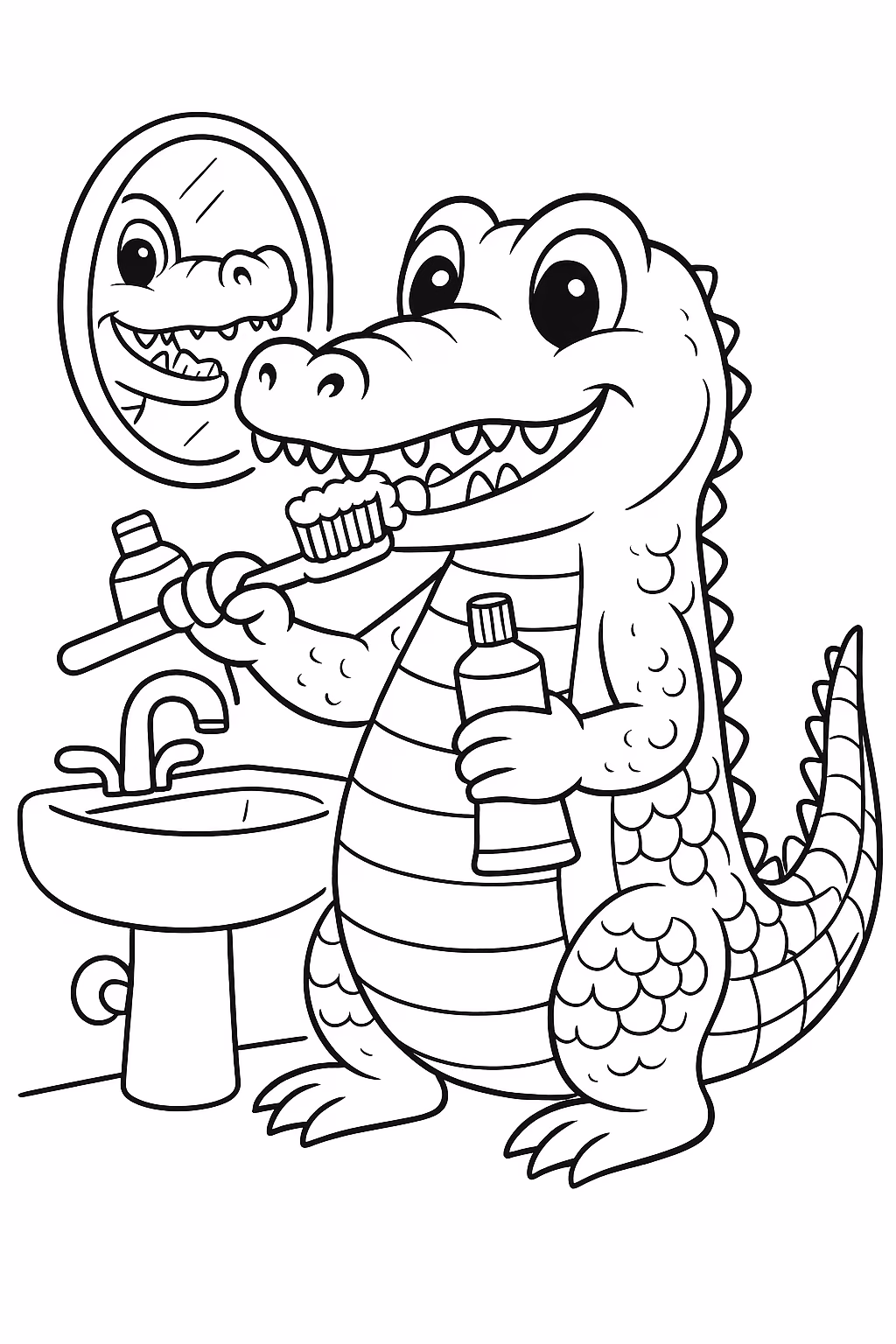 Jacare dentista min para colorir — desenho para imprimir