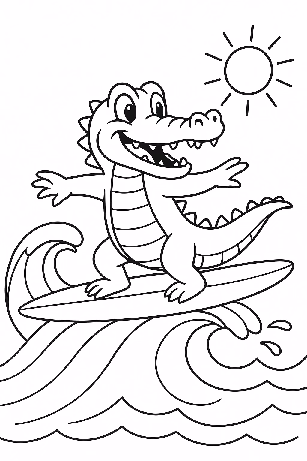 Jacare surfando min para colorir — desenho para imprimir