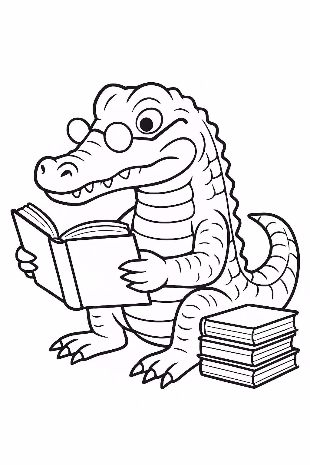 Jacare lendo min para colorir — desenho para imprimir