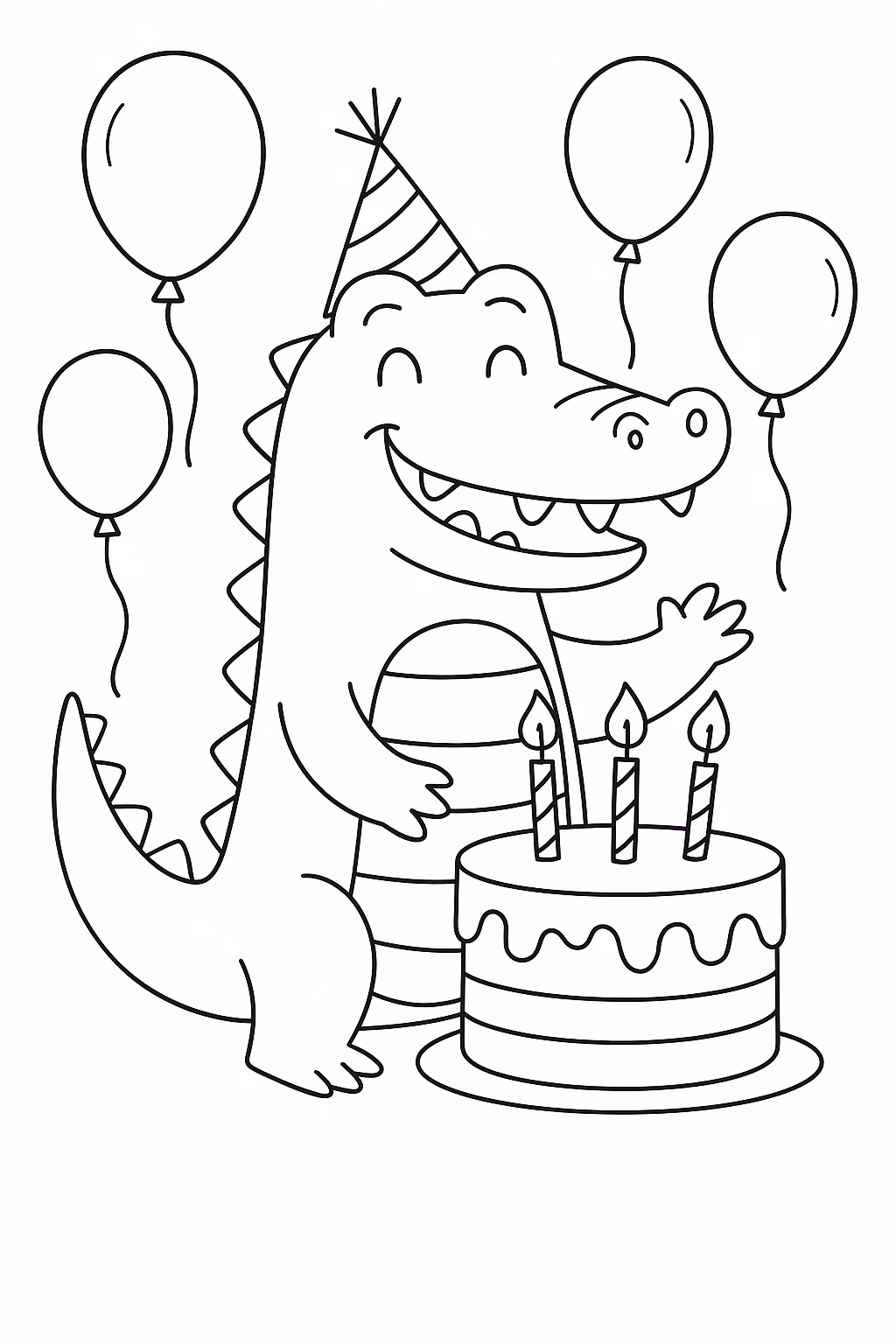 Jacare aniversario min para colorir — desenho para imprimir