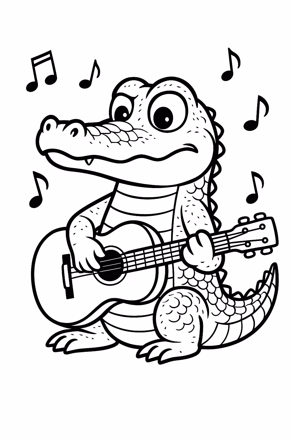 Jacare musico min para colorir — desenho para imprimir