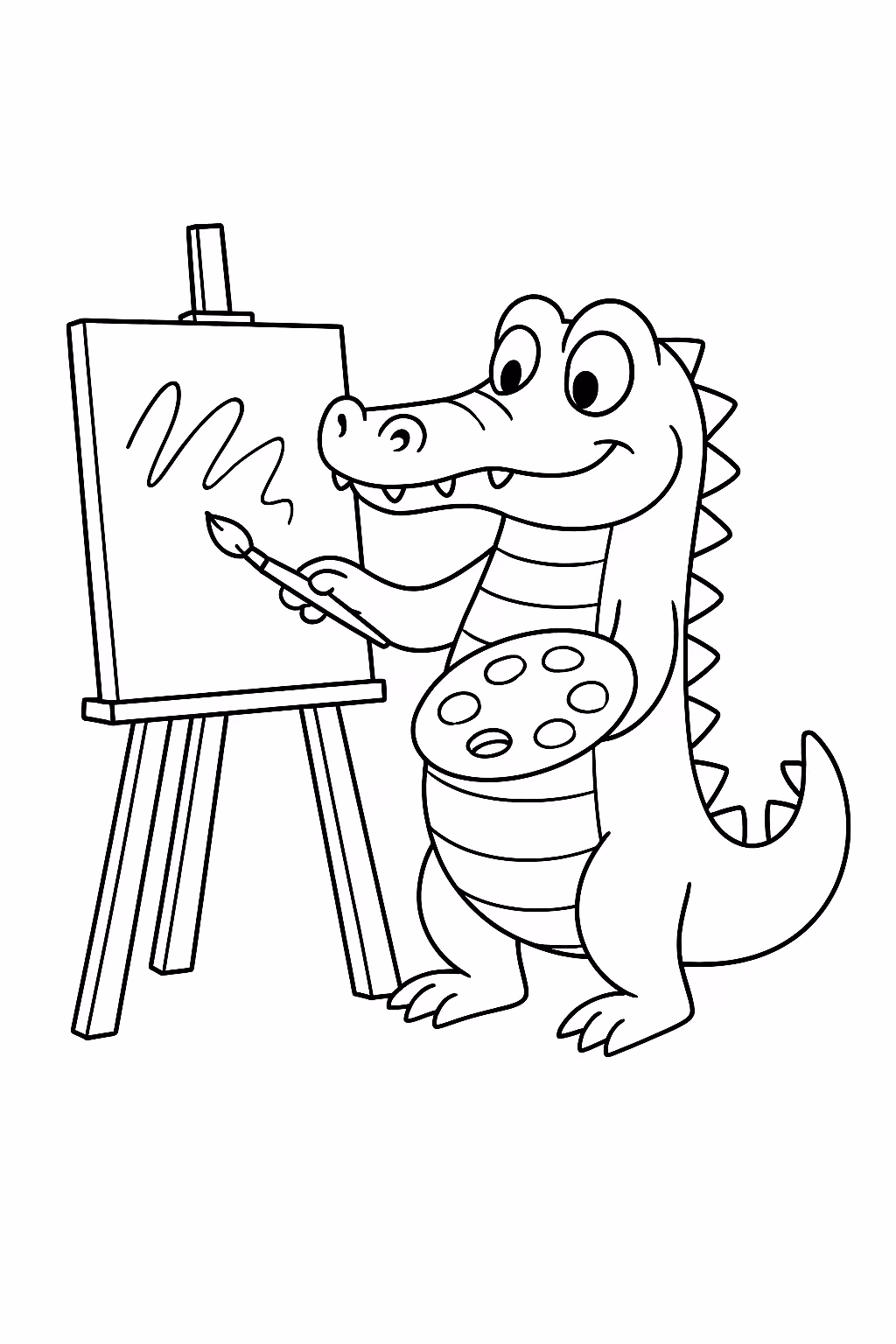 Jacare pintor min para colorir — desenho para imprimir