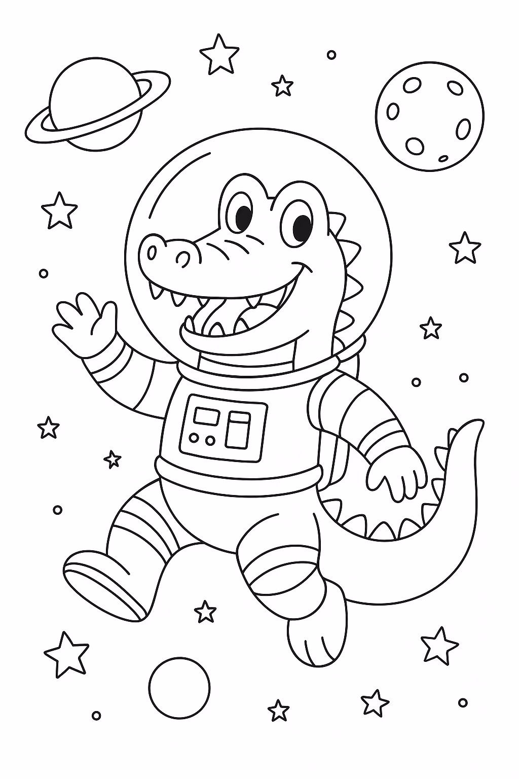 Jacare astronauta min para colorir — desenho para imprimir
