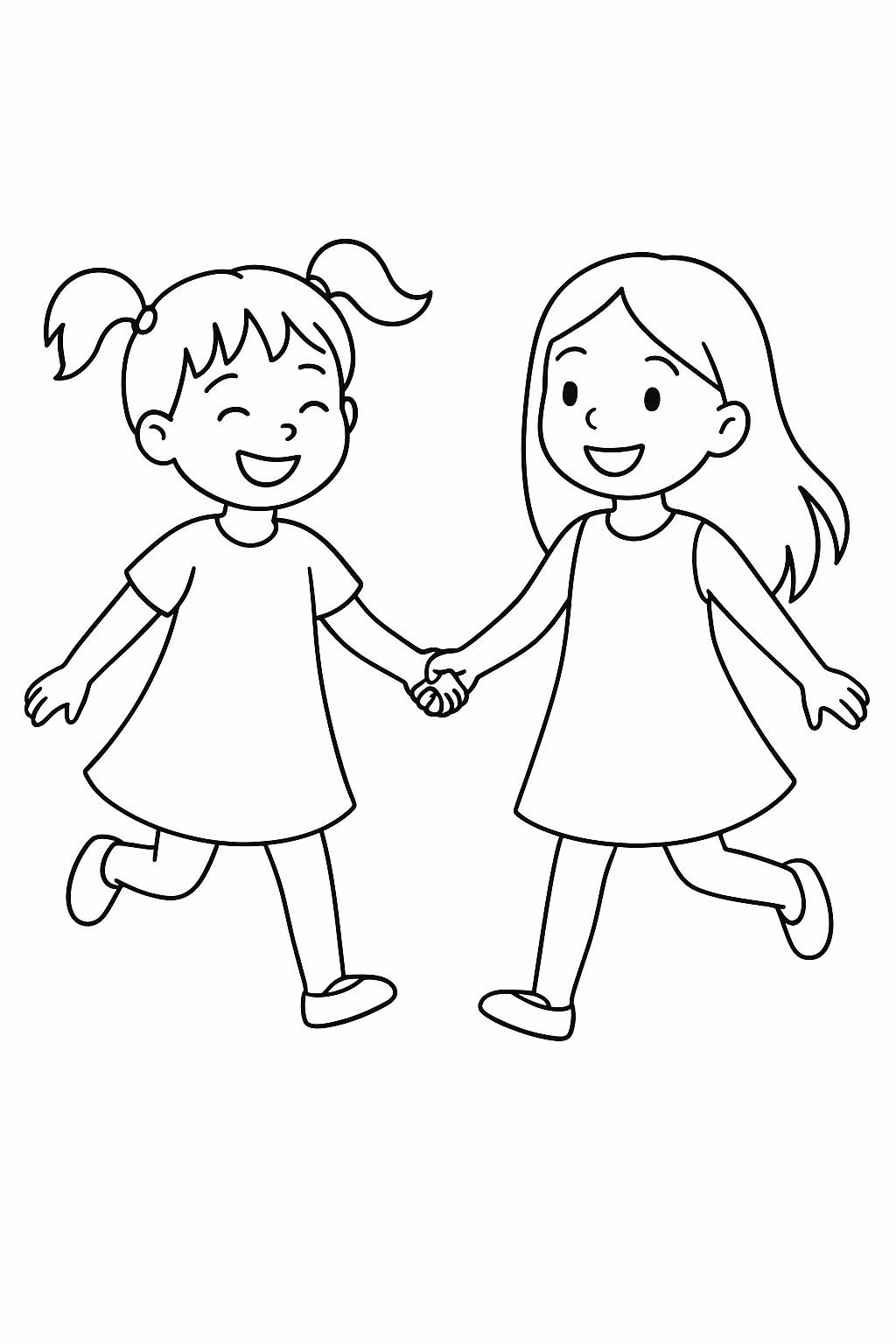 Menina amigas brincando min para colorir — desenho para imprimir