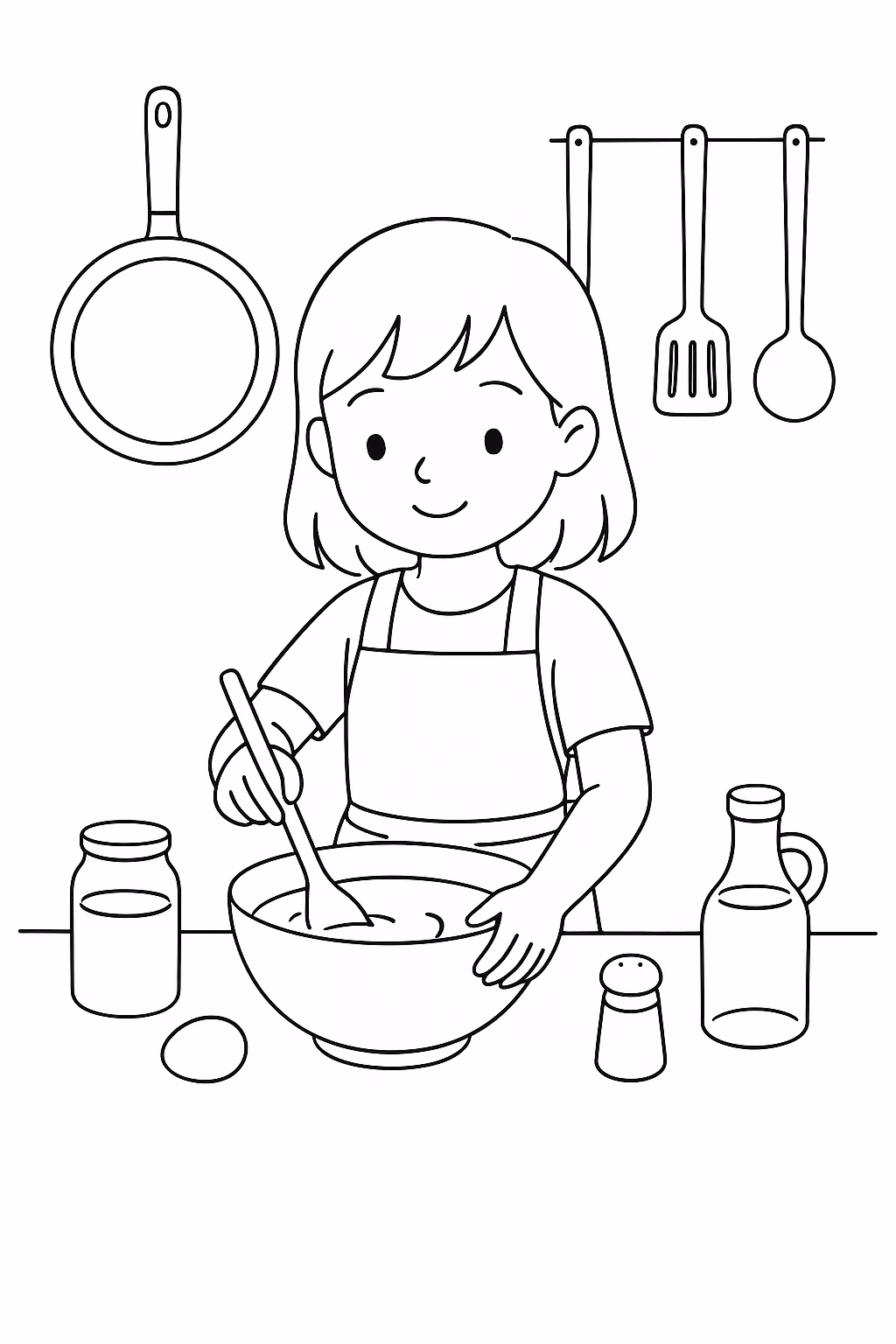 Menina cozinhando min para colorir — desenho para imprimir