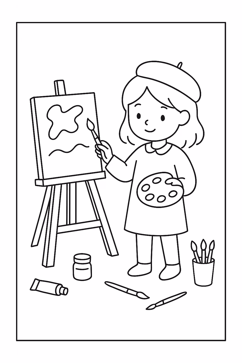 Menina pintando min para colorir — desenho para imprimir