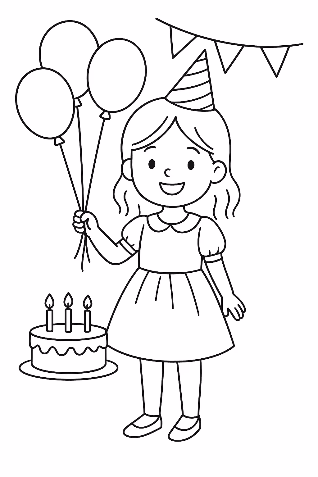 Menina festa min para colorir — desenho para imprimir