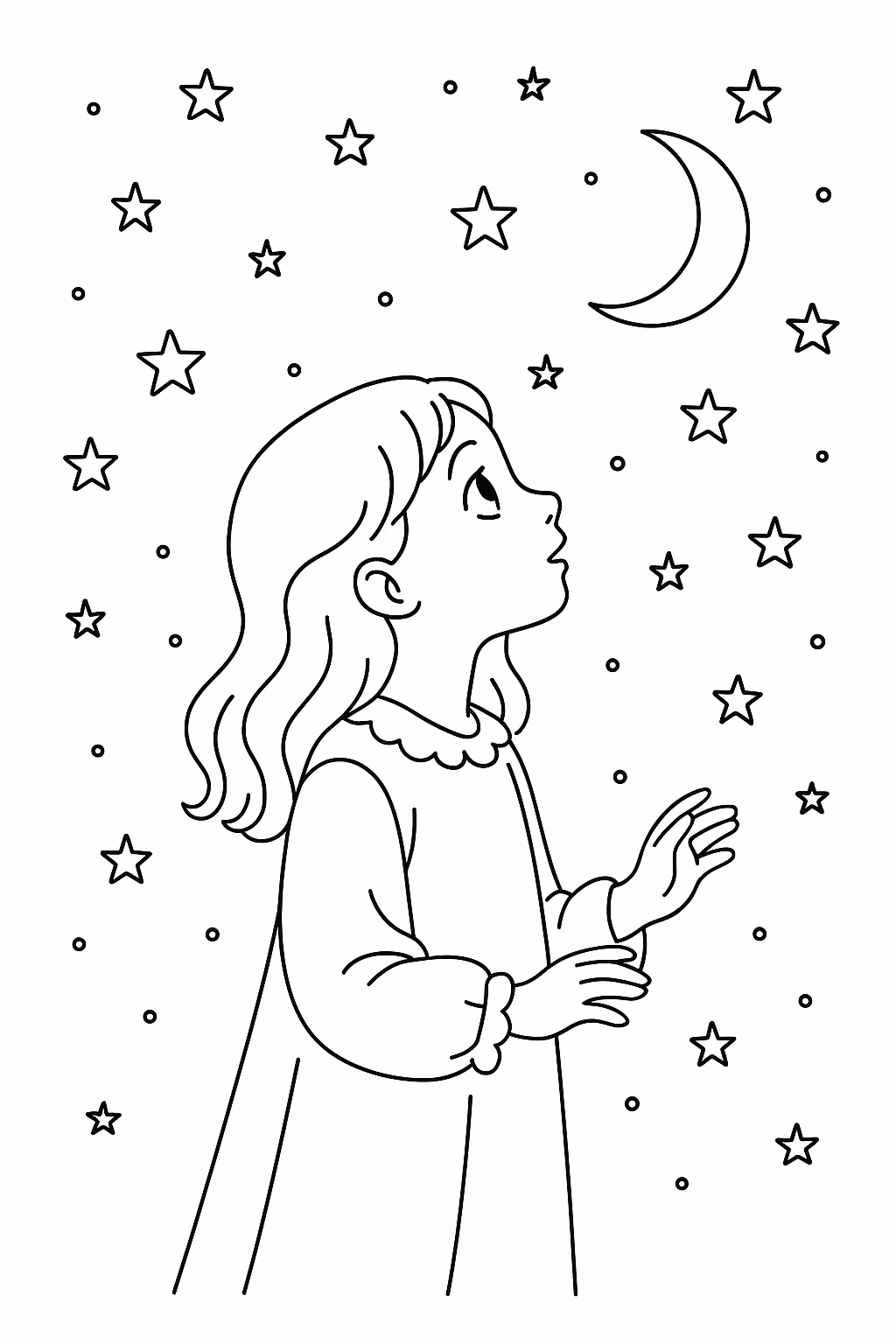 Menina estrelas min para colorir — desenho para imprimir