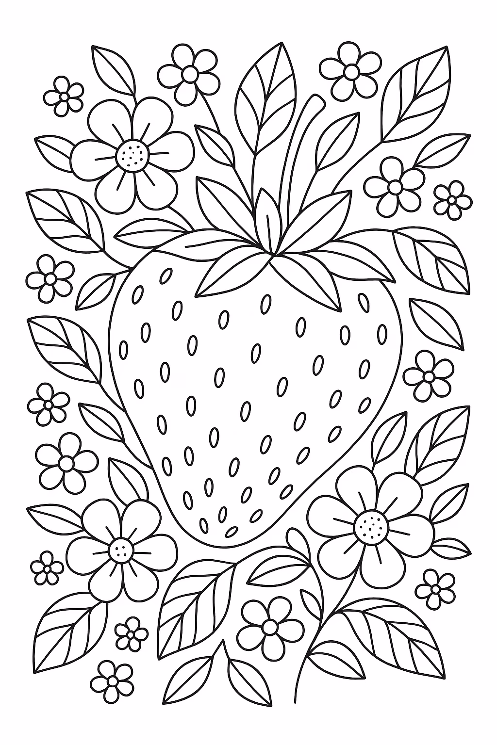 Morango flores min para colorir — desenho para imprimir