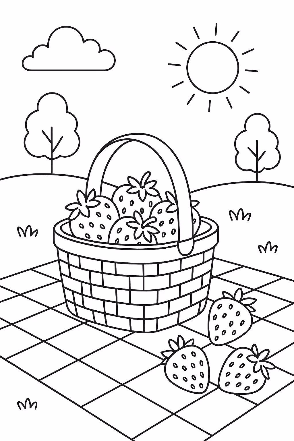 Morango picnic min para colorir — desenho para imprimir