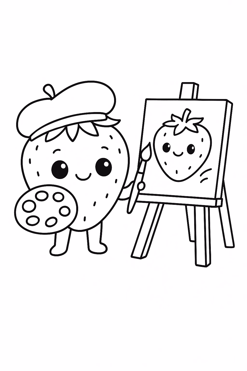 Morango artista min para colorir — desenho para imprimir
