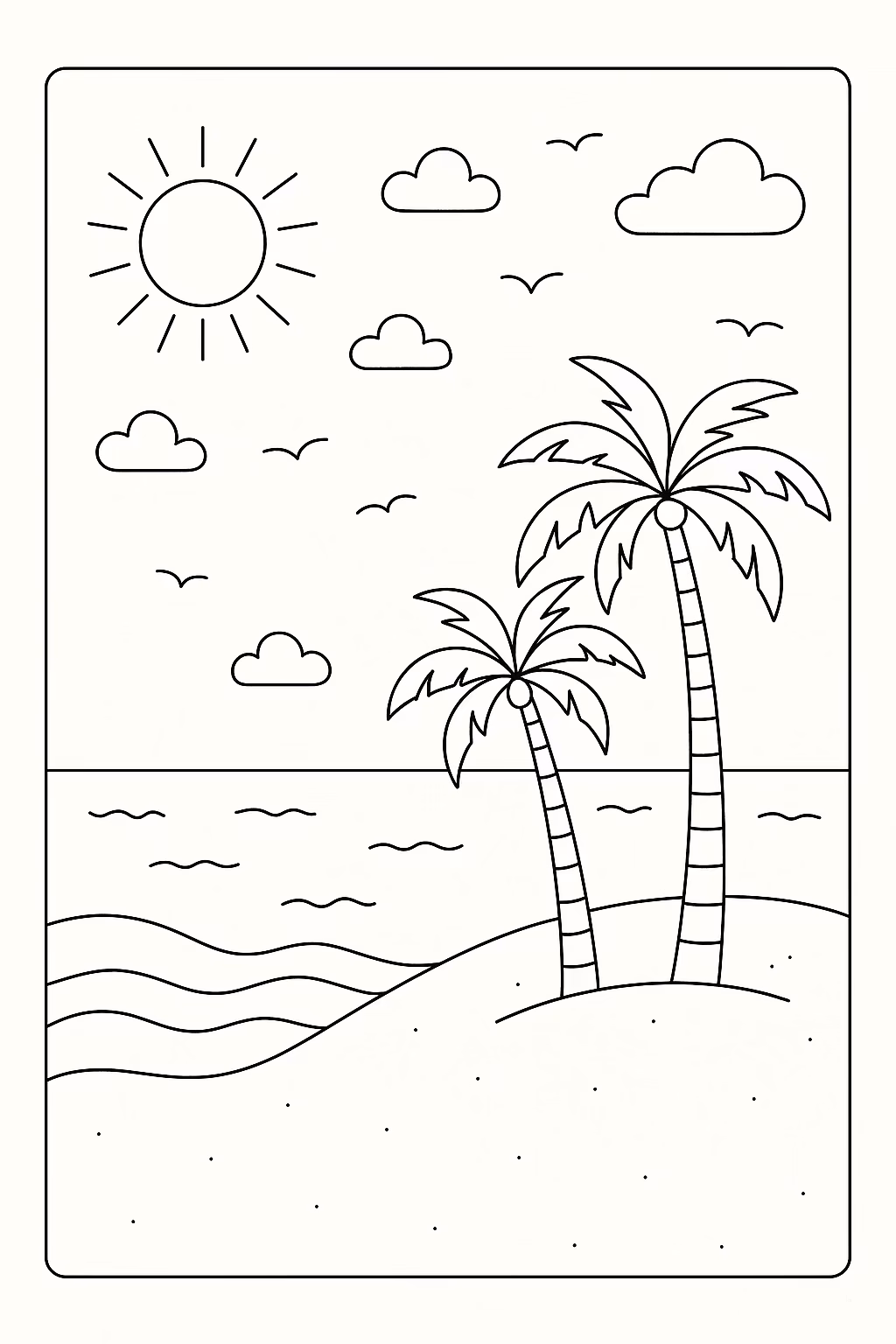 Praia para colorir — desenho para imprimir