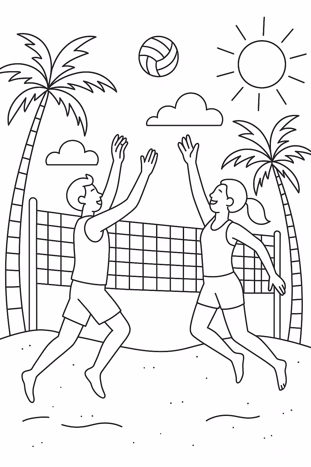 Praia para colorir — desenho para imprimir