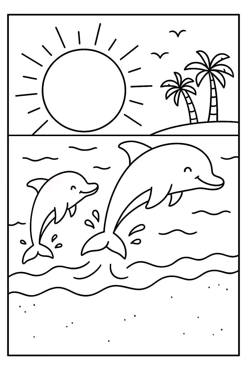 Praia para colorir — desenho para imprimir