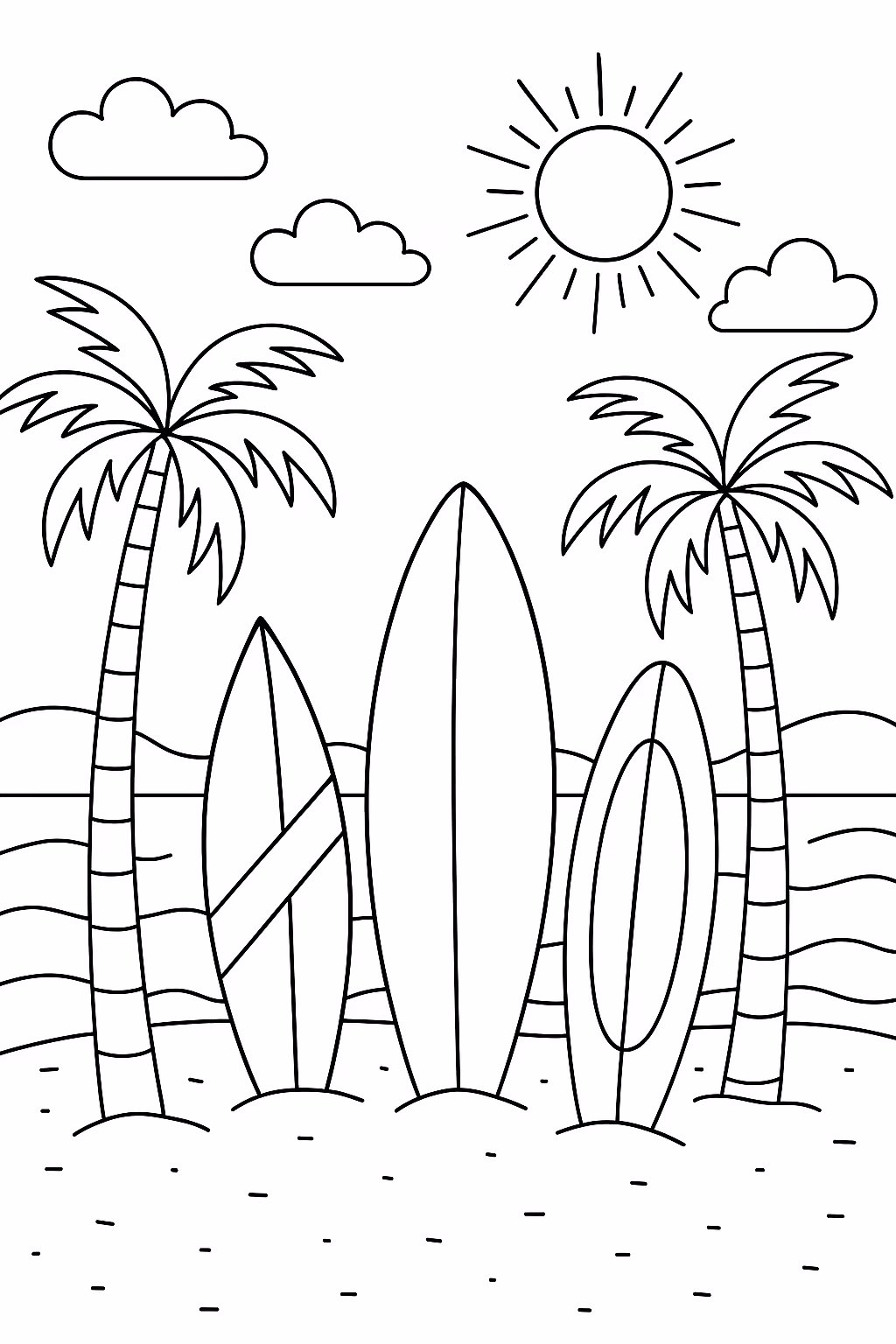 Praia para colorir — desenho para imprimir