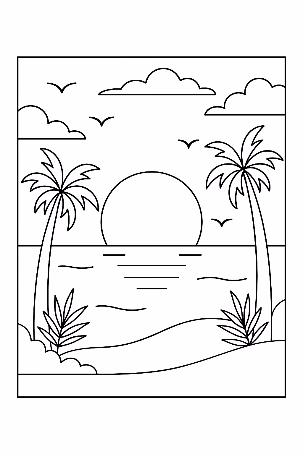 Praia para colorir — desenho para imprimir