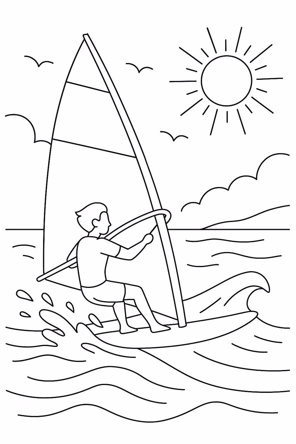 Praia para colorir — desenho para imprimir