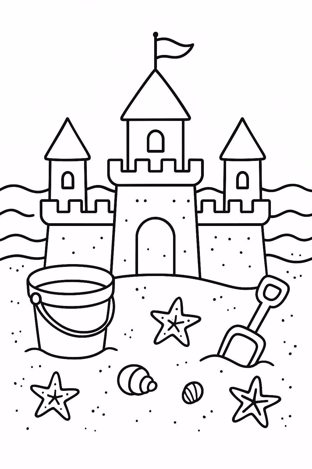 Praia para colorir — desenho para imprimir