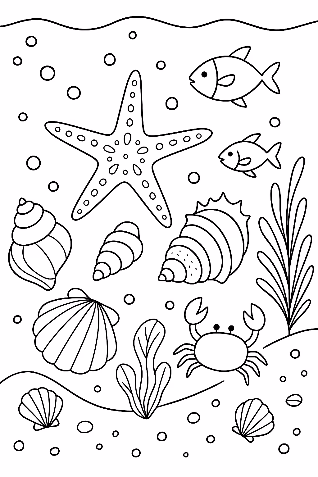 Praia para colorir — desenho para imprimir