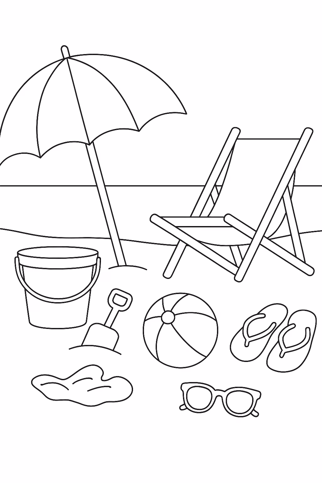 Praia para colorir — desenho para imprimir
