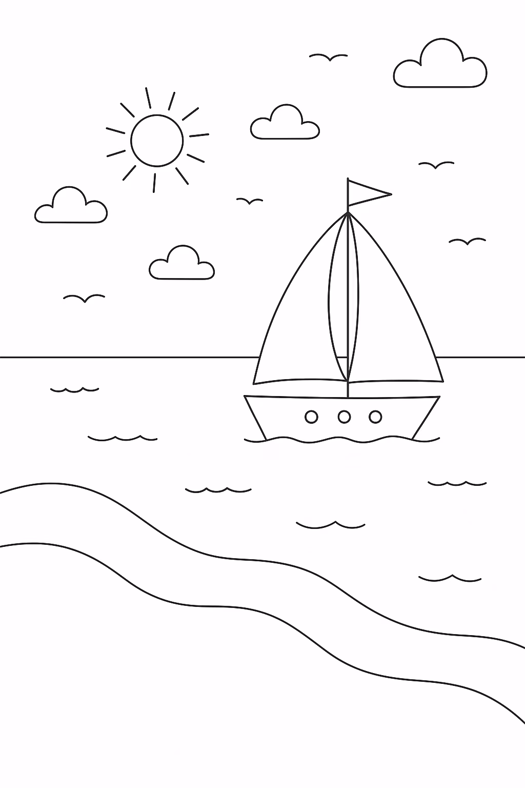 Praia para colorir — desenho para imprimir