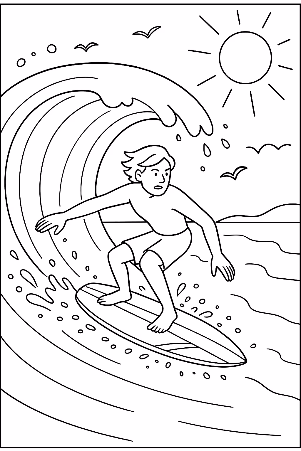 Praia para colorir — desenho para imprimir