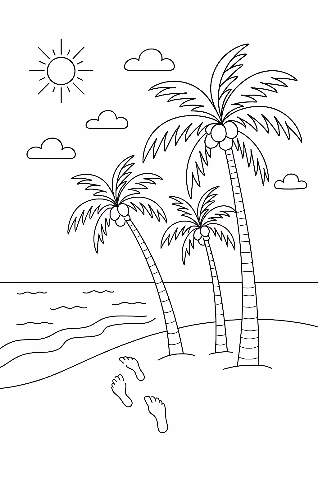 Praia para colorir — desenho para imprimir