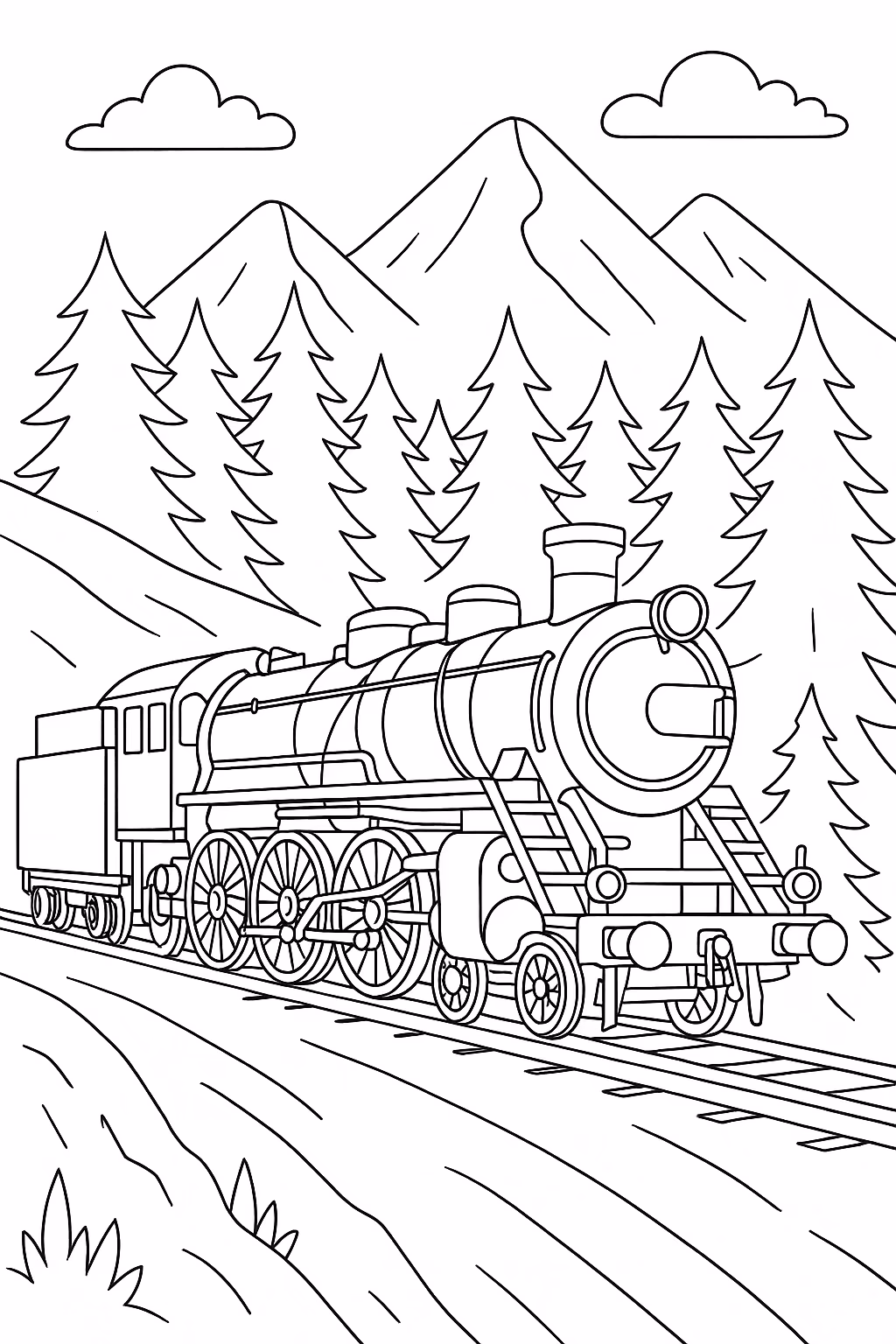 Trem para colorir — desenho para imprimir