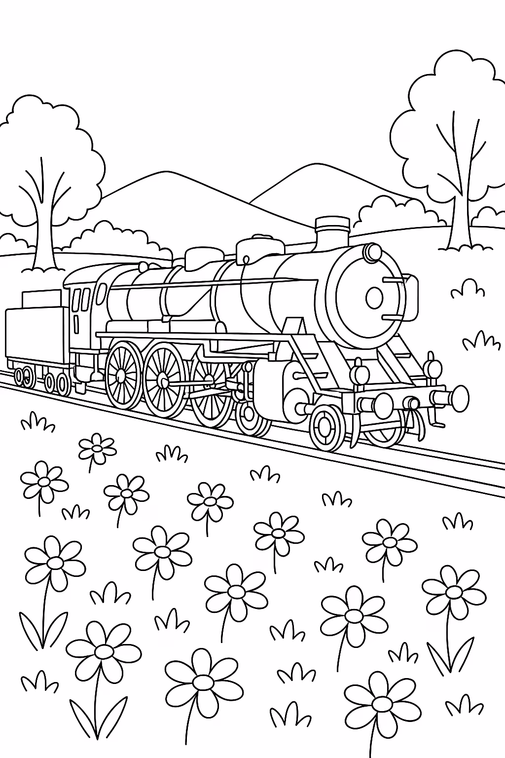 Trem para colorir — desenho para imprimir