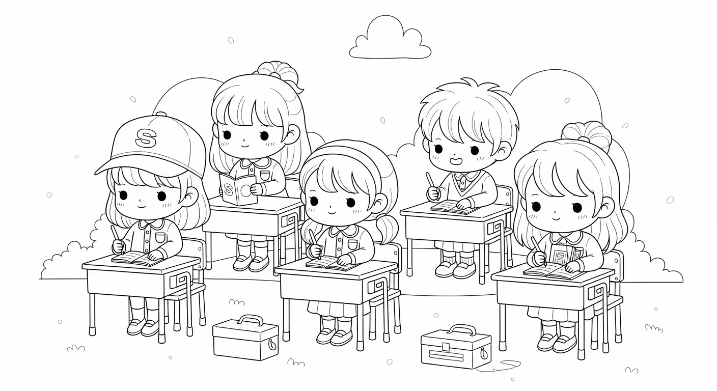 Escola e para colorir — desenho para imprimir