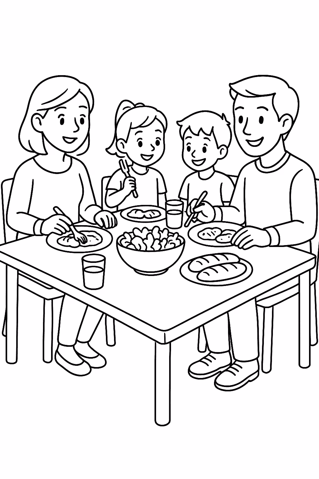 Familia jantar para colorir — desenho para imprimir