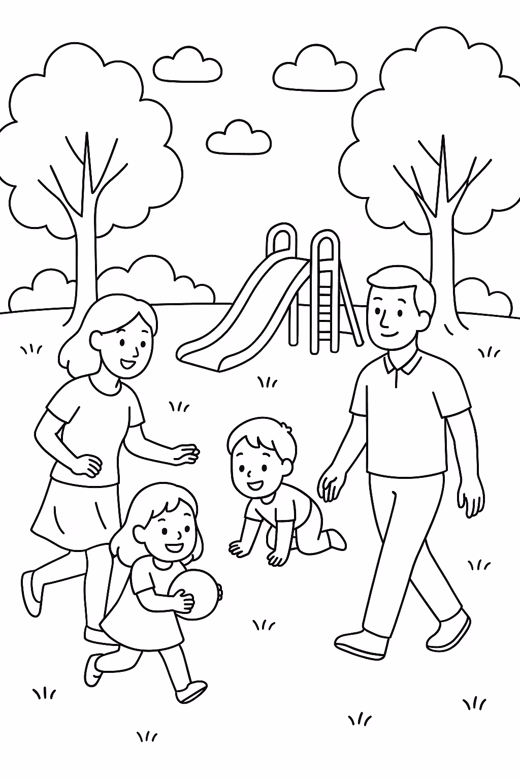 Familia parque para colorir — desenho para imprimir