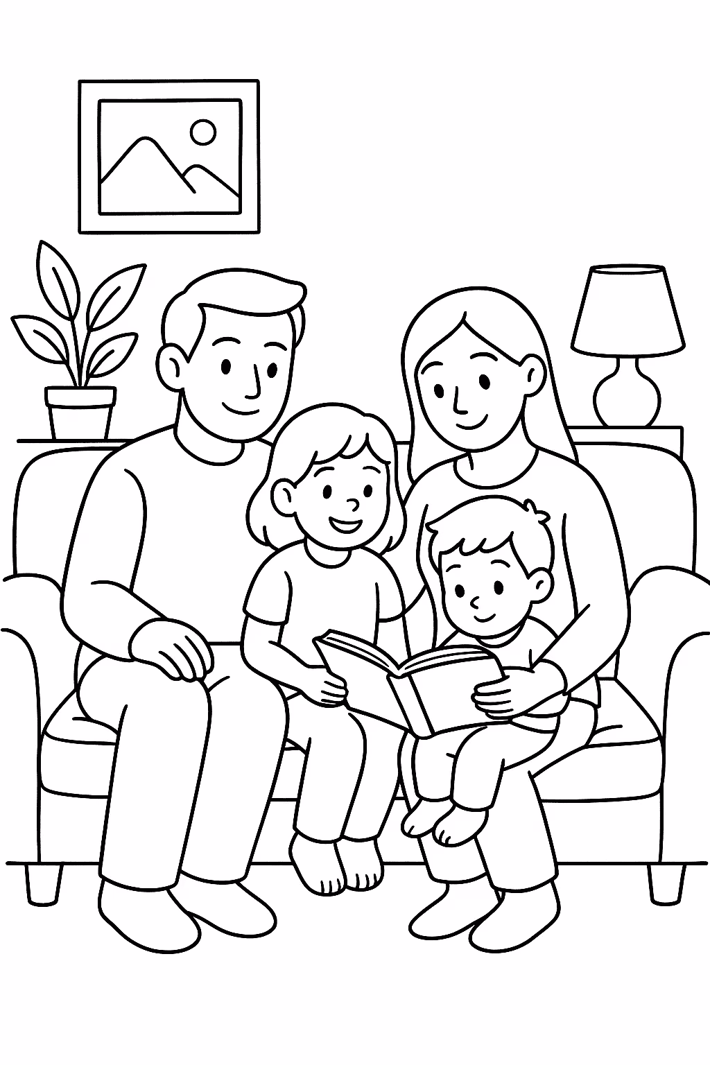 Familia casa para colorir — desenho para imprimir