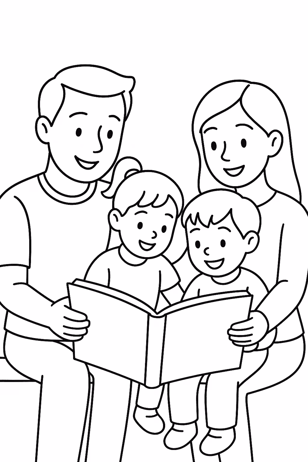 Familia lendo para colorir — desenho para imprimir