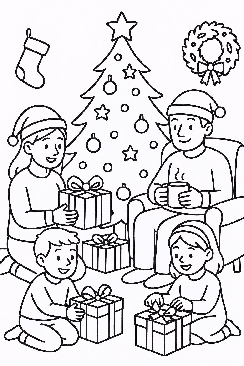 Familia natal para colorir — desenho para imprimir