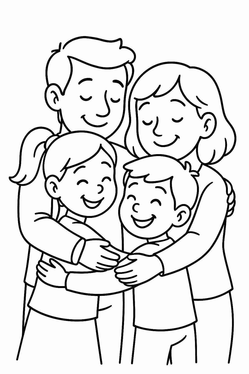 Familia abraco para colorir — desenho para imprimir