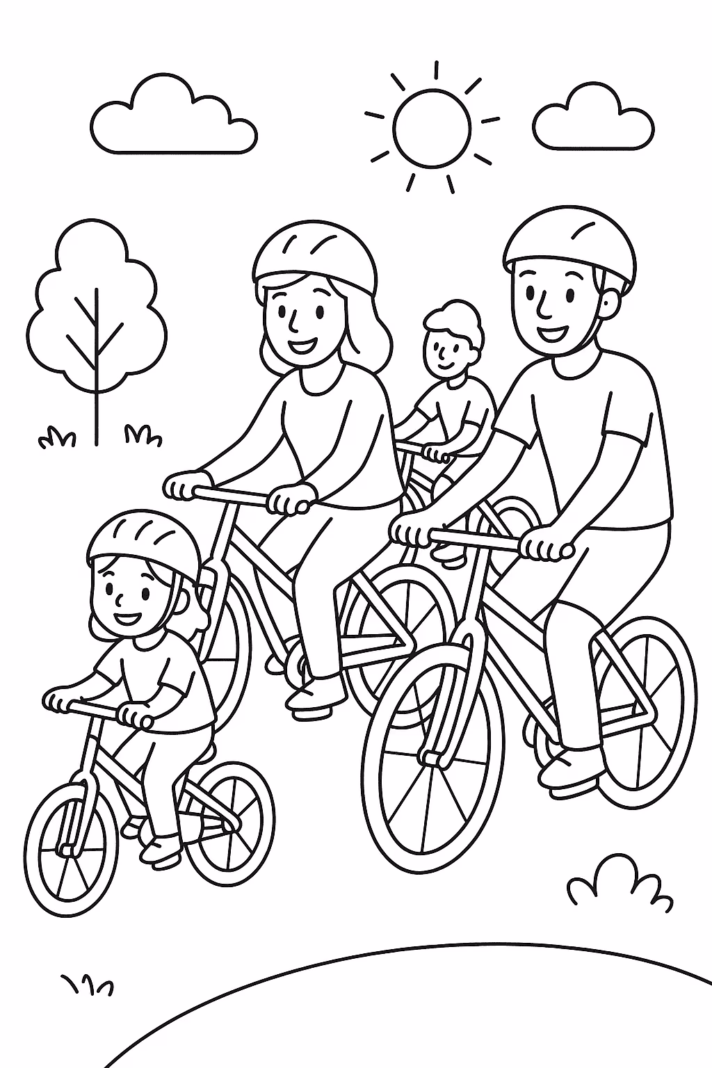 Familia bicicleta para colorir — desenho para imprimir