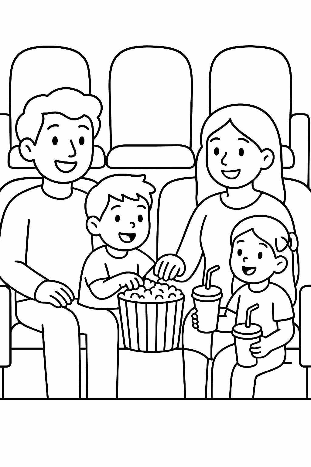 Familia cinema para colorir — desenho para imprimir