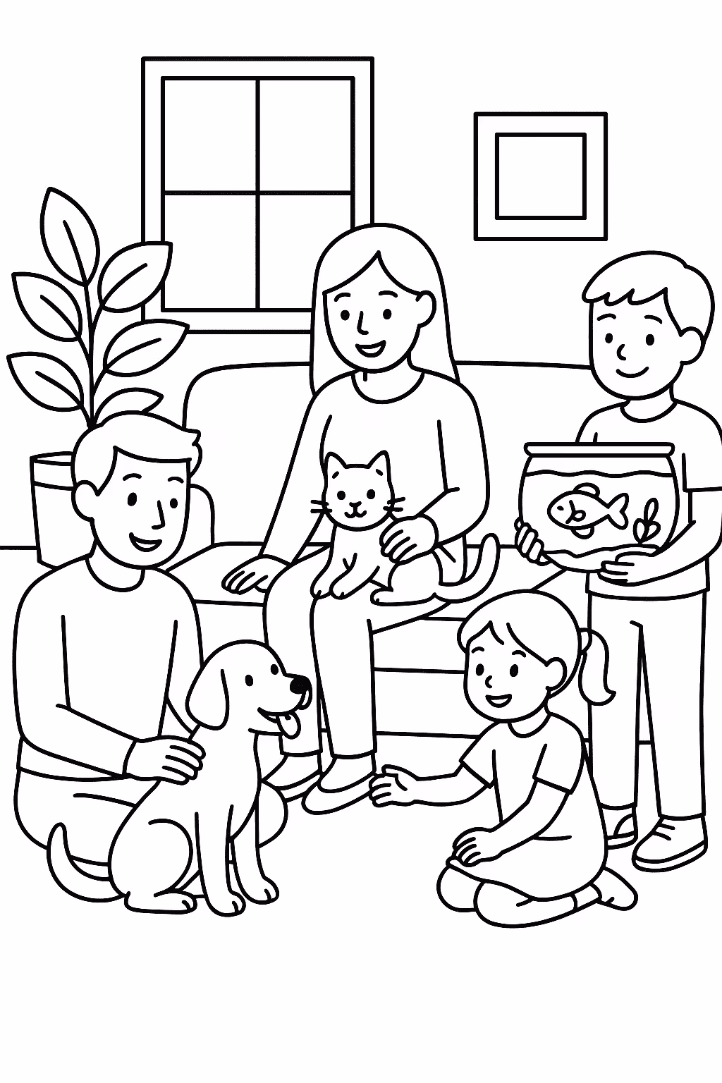 Familia pets para colorir — desenho para imprimir