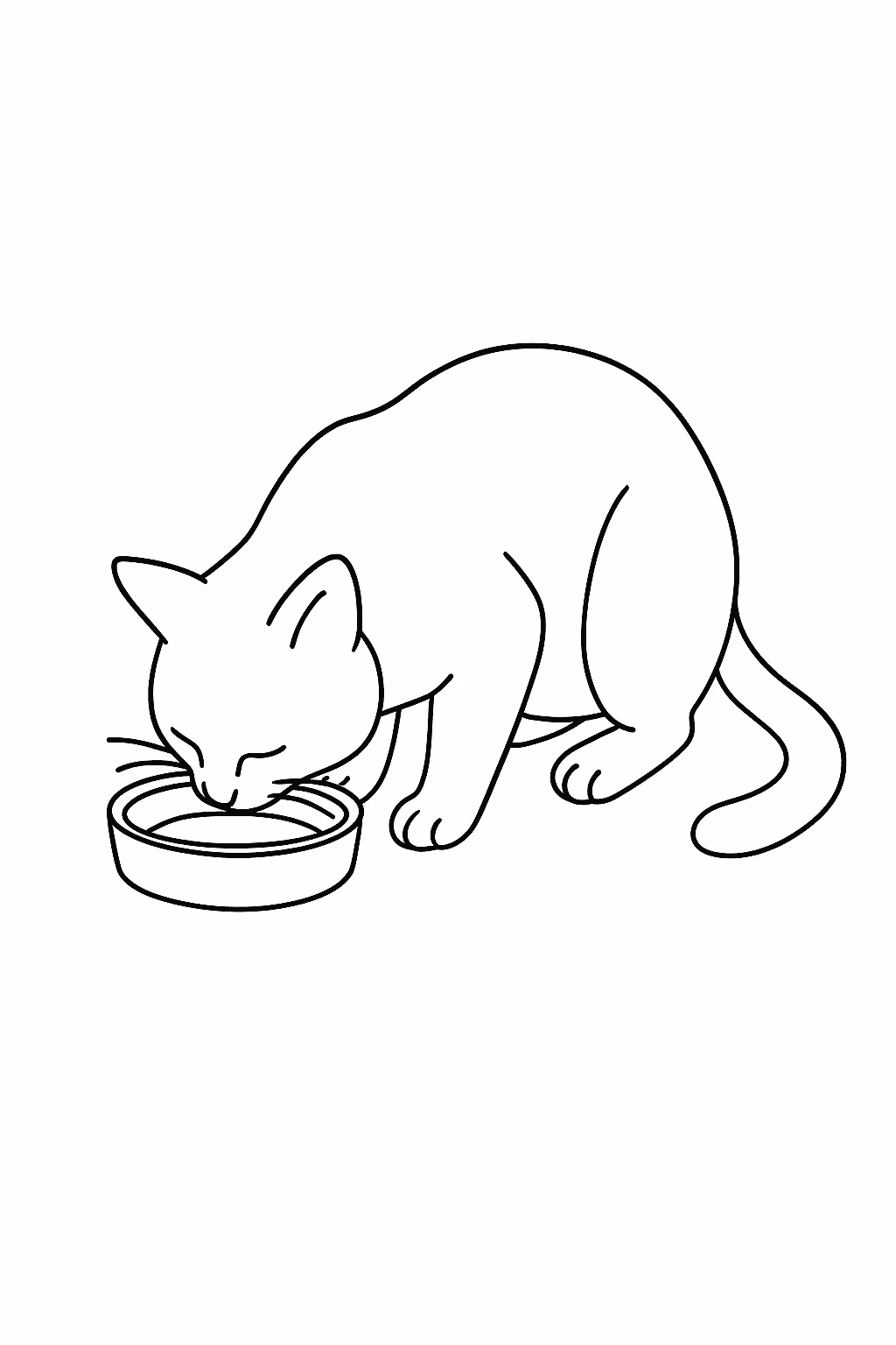 Gato comendo para colorir — desenho para imprimir